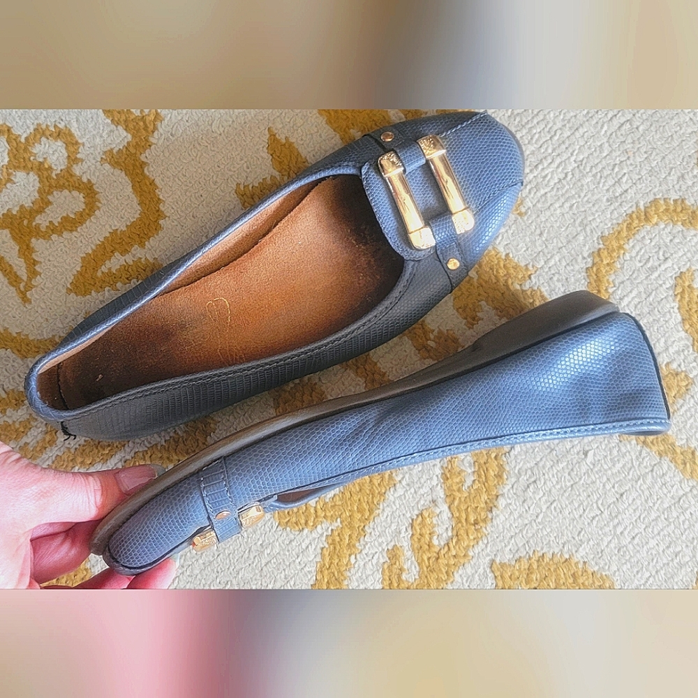 Grey Blue Flats with Buckle